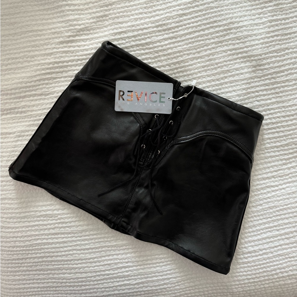 Revice Denim Encore Skirt - Black lace up faux leather skirt Brand New With Tags - Picture 4 of 10